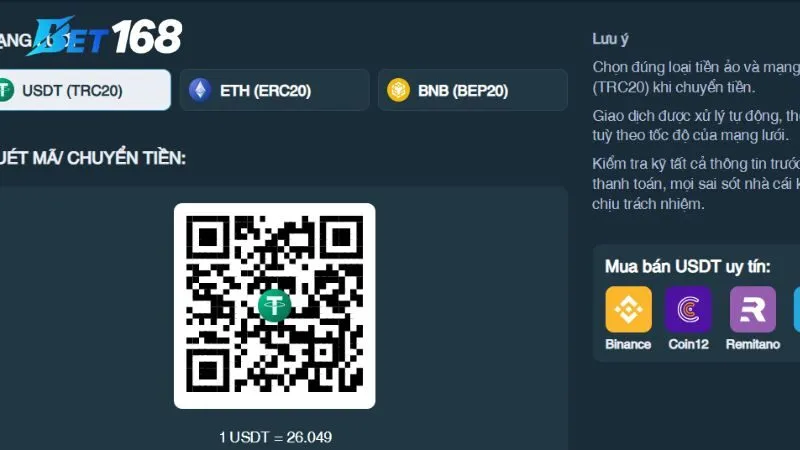 Các cách nạp tiền Bet168 nhanh và phổ biến nhất